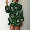 Women's 3D Christmas Tree Print Mock Neck Long Sleeve Dress, Raglan Sleeve Fake Two Piece Mini Dress