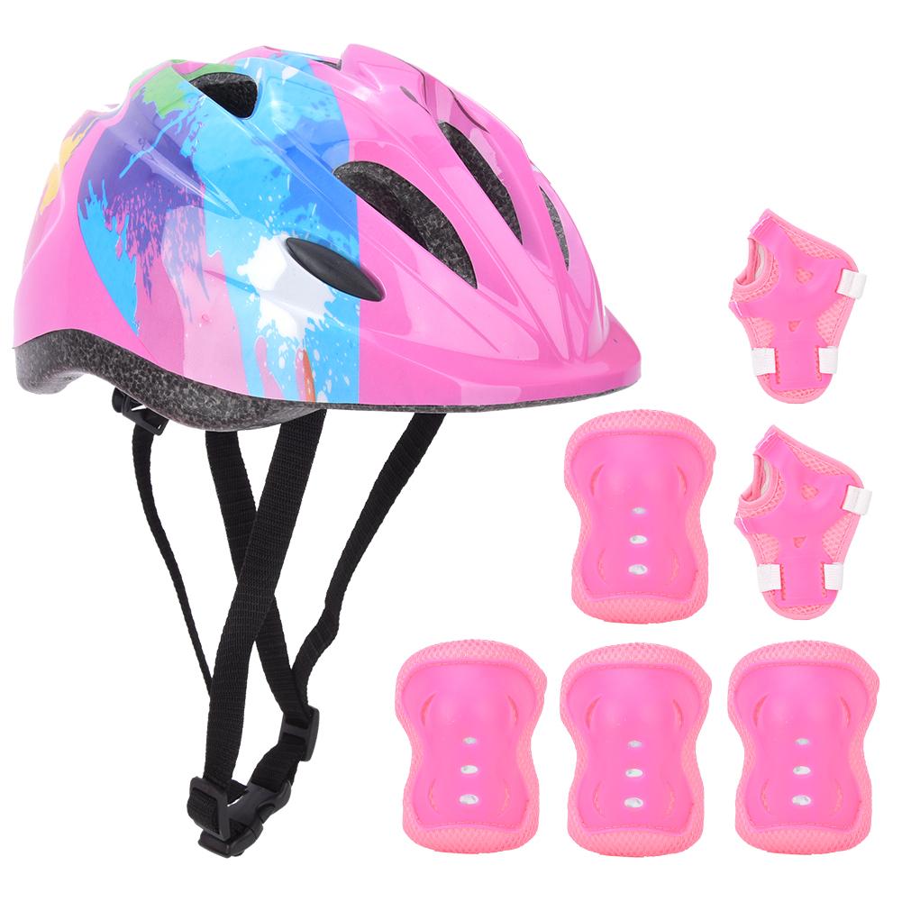 7pcs Kids Skating Bike Protective Gear Set Safety Helmet Knee Elbow Wrist PadPink Colorful Kids