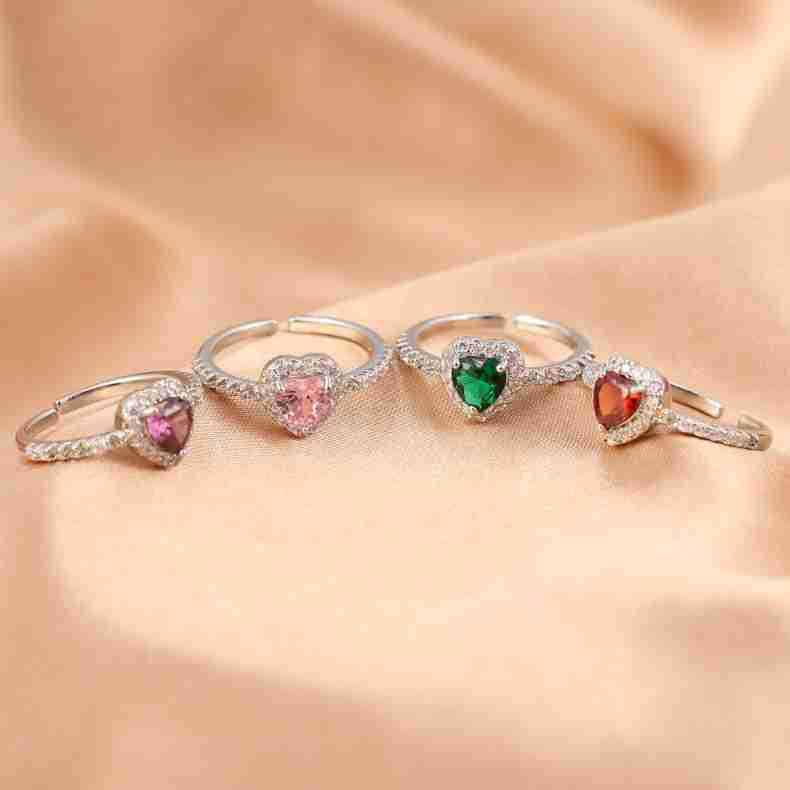 Women's High-End Zirconia Heart Ring: Adjustable Open Design with Light Luxury, White Gold Plating, and Moissanite Inlay.