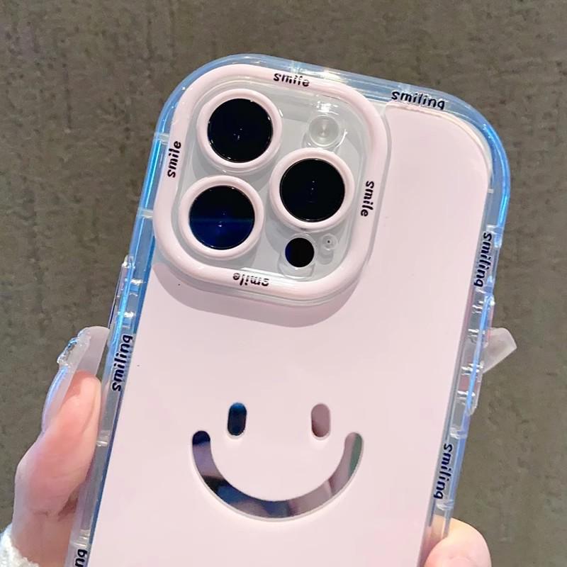 Pink Healing Smiley Face Protective Case for iPhone 17 and Xiaomi 17 - Personalized, Creative, Simple Style