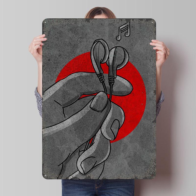 

Hand Holding Earphones With Music Note Printed Poster Customized Wall Art Retro Vintage Metal Tin Signs for Luxury Home Decor 7.9x11.8In(20x30cm)