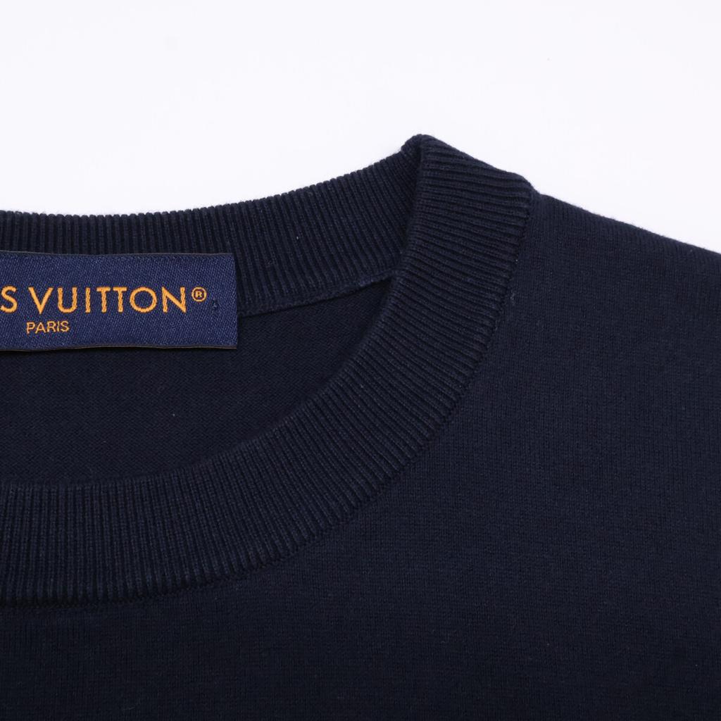 Louis Vuitton Schwarzes HRN42W Signature Kurzarm-Rundhals-Top M NavyUsed