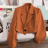 Women Suit Coat Formal Business Style Turn-down Collar Button Decor Slim Fit Short Solid Color Long Sleeves Cardigan Single Button