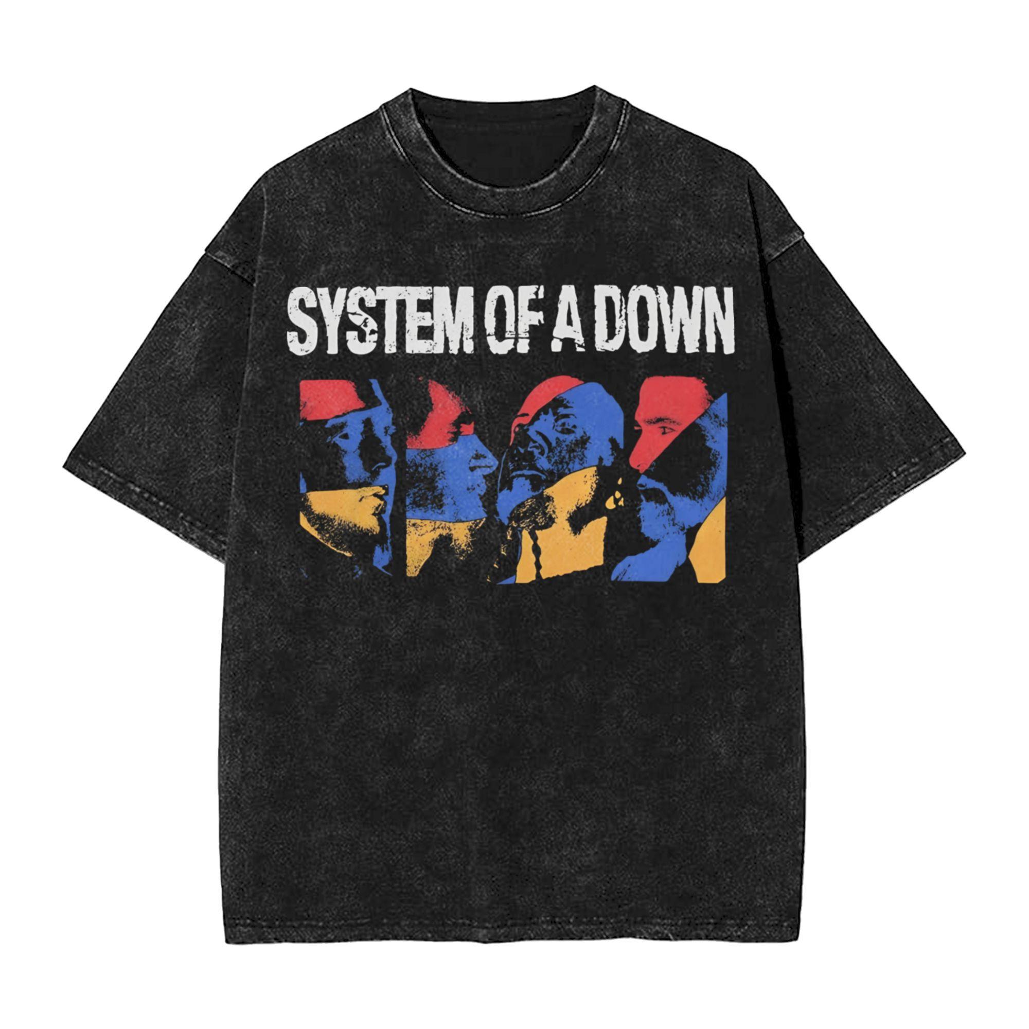 

Мужская футболка SOAD System Of A Down Рок-музыка Выстиранные футболки Пляжная футболка Y2K Базовые принтованные повседневные топы L