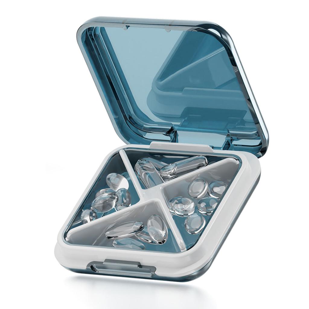 Tragbarer Medikamenten-L-Koffer Silikon Edelstahl Hohe Dichte Reise-Medikamentenkoffer für Vitamin Medikament Blau