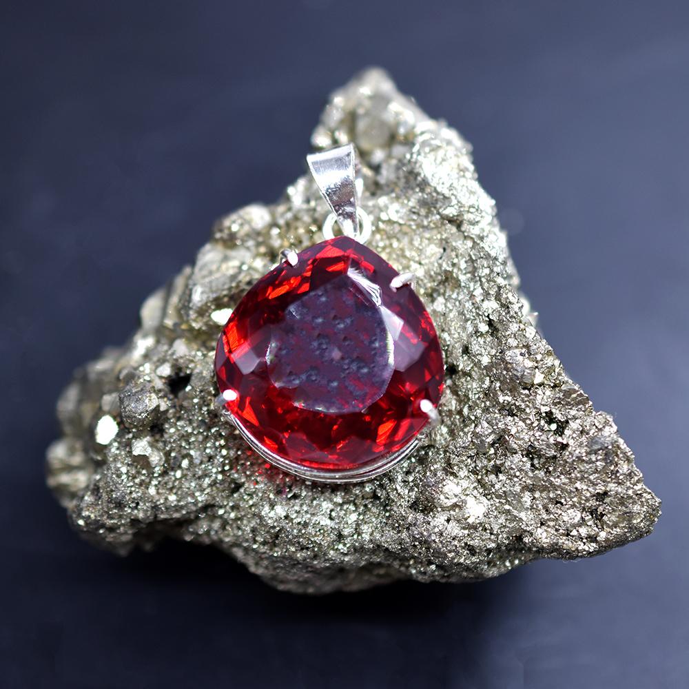 Natural Brazilian Red Topaz 925 Sterling Silver Pendant 74 Ct Verified Gems My-372-k
