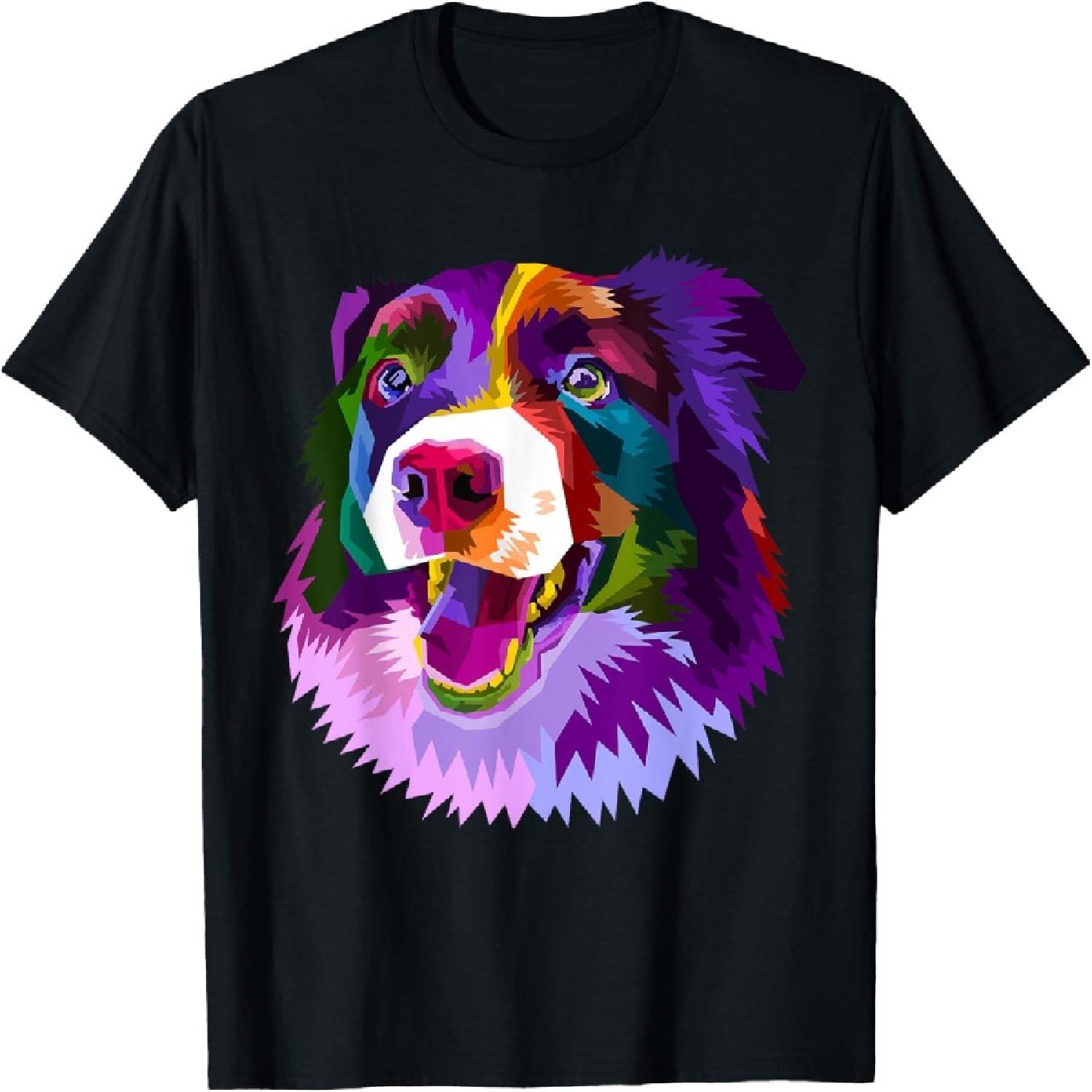 Border Collie Pop Art Portrait Colorful For Dog Owners T-Shirt S
