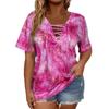 Women's Plus Size 5XL T-Shirt Fashion Tie Dye Print Loose Fit Tee with Lace-Up Short Sleeve T-Shirt Ladies Casual Drape Neck T-shirt