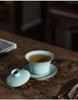 Ru Kiln Gaiwan Tea Set: Handmade Jingdezhen Kung Fu Ceramic with Three Talents Tea Cups in Retro Porcelain Gift Box