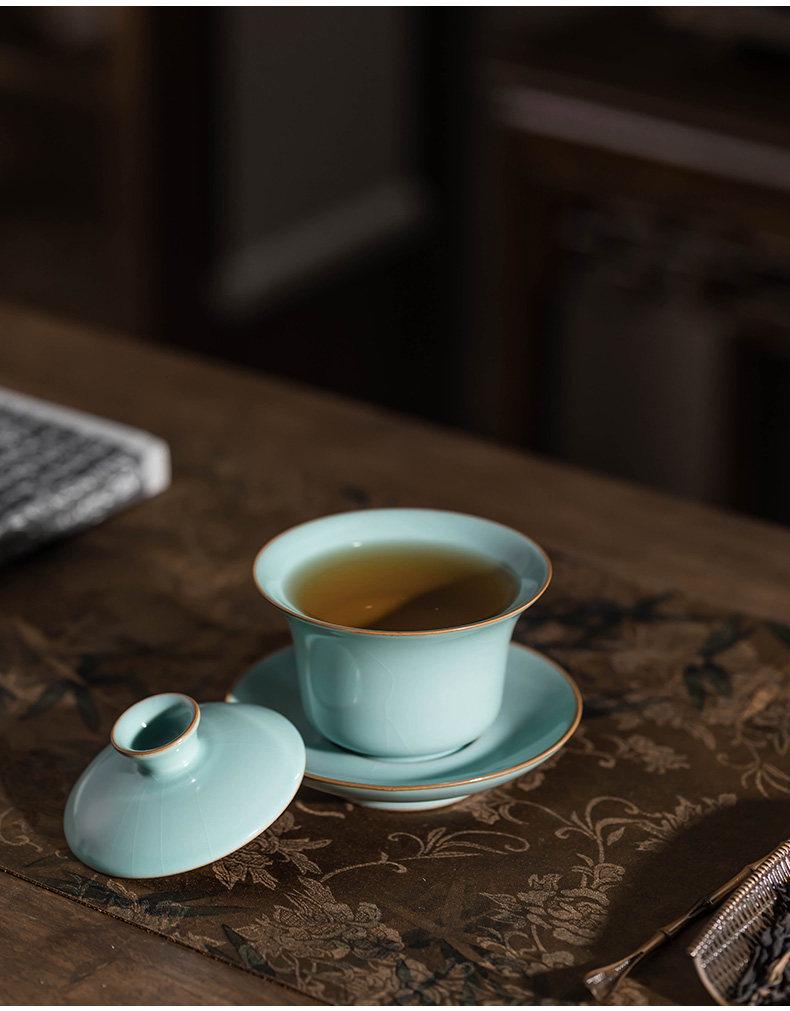 Ru Kiln Gaiwan Tea Set: Handmade Jingdezhen Kung Fu Ceramic with Three Talents Tea Cups in Retro Porcelain Gift Box