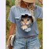 Summer Cute Cat Pattern Printed T-shirts for Commuting Elegant Short Sleeve Round Neck Women's T-shirts