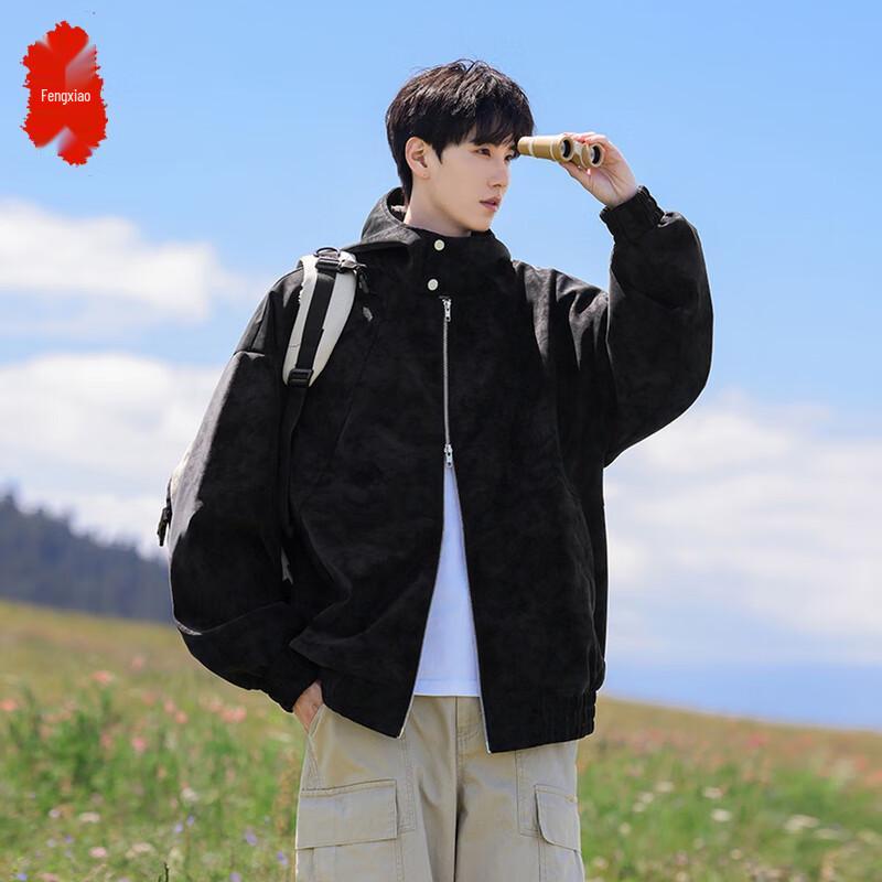 

Fengxiao High Street Tie-Dye Faux Leather Hooded Motorcycle Jacket M