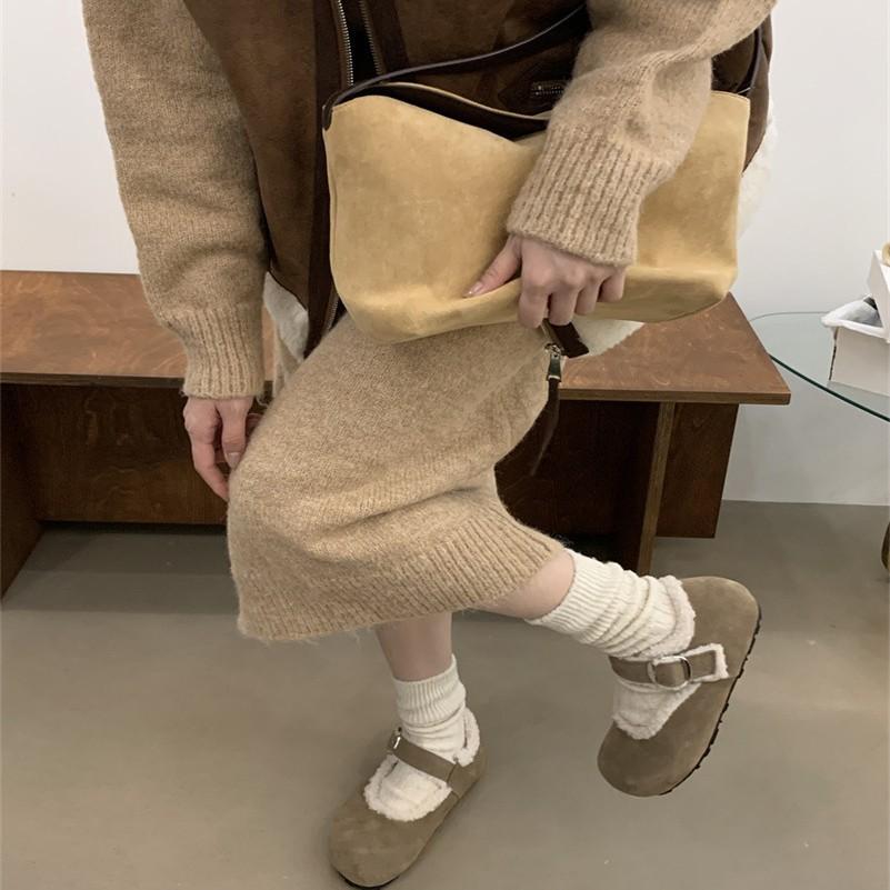 Platform Birkenstocks women's velvet snow boots 2025 new winter small inner height increase fashion loafer cotton shoes