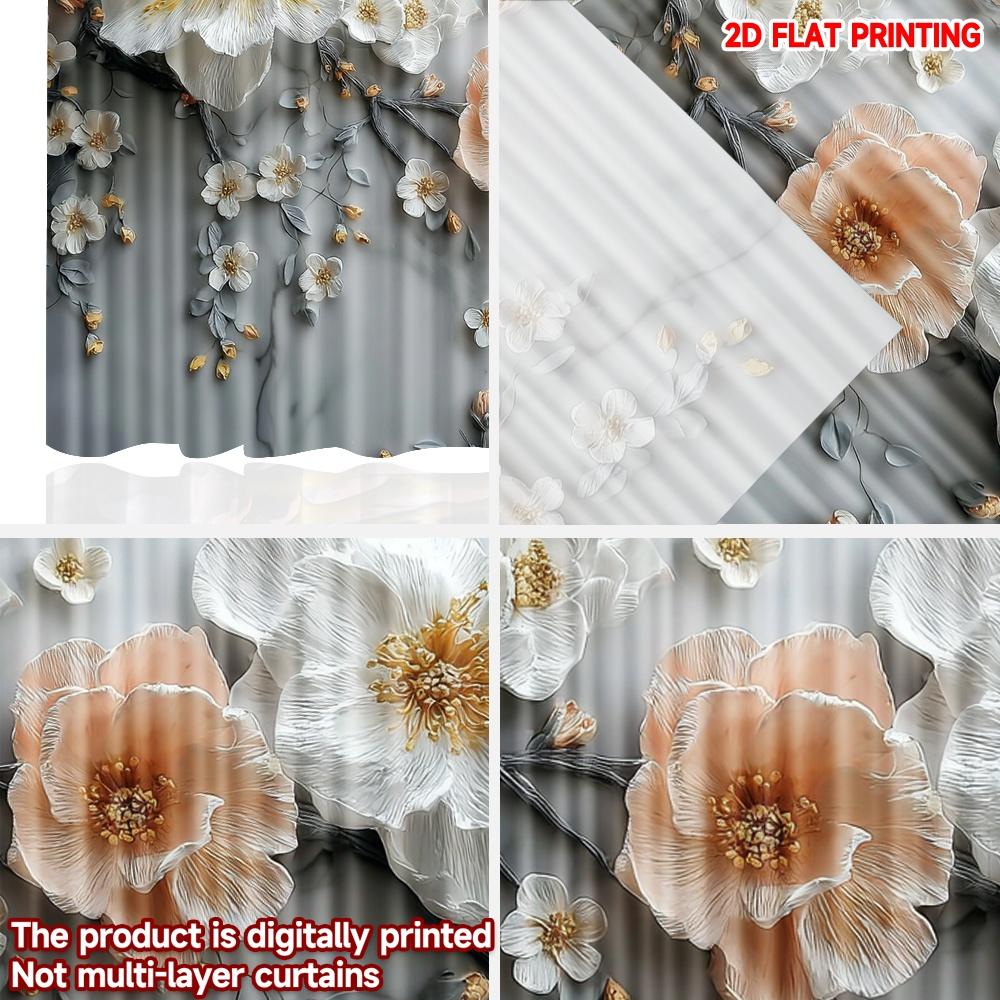 2pcs Large Floral Curtains    Delicate White Pink Blossoms with Golden Accents Lightweight Sheer for Bedroom Living Room