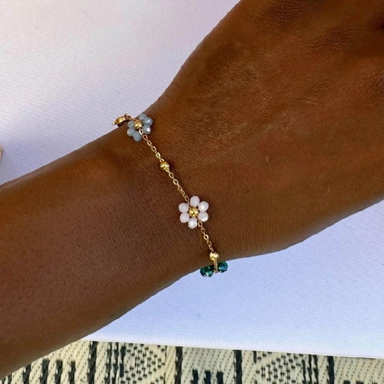Flower Bead Bracelets Necklace Sweet Cute Choker Necklace Stackable Bangle