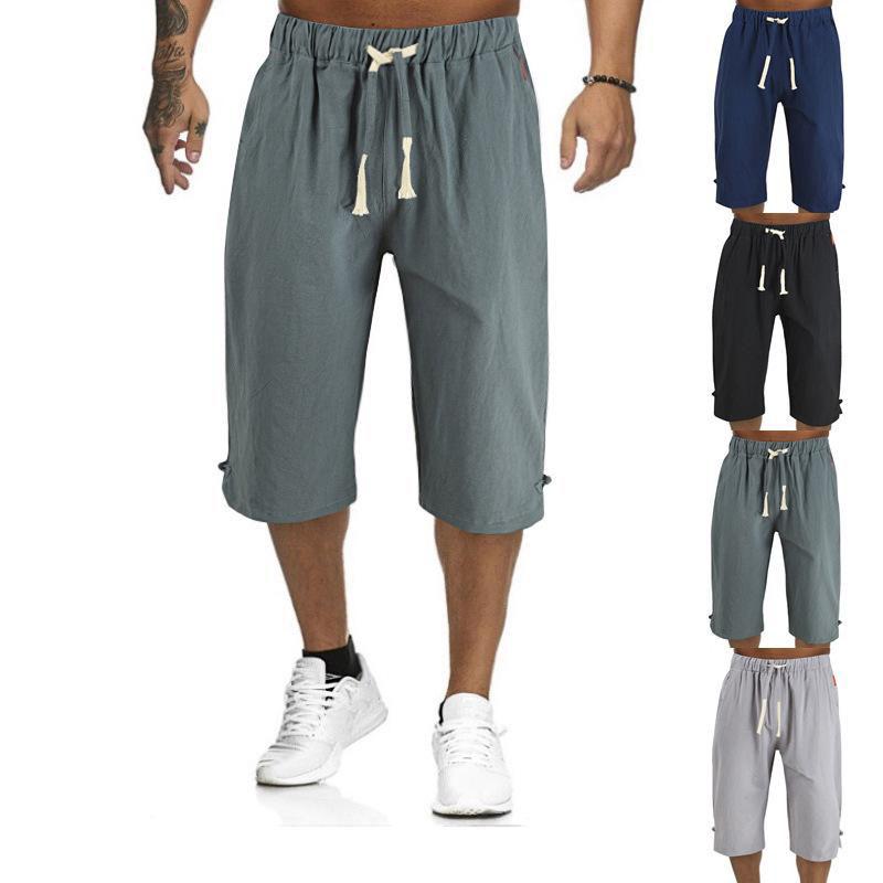Men's Loose Tie Casual Pants Elastic Waist Beach Pants Cropped Pants Plus Size