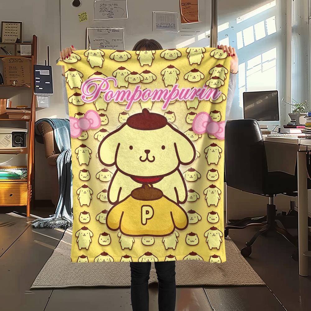1PC Pompompurin Print Flannel Blanket, High quality All Seasons, Home Decor, Warmth and Comfort, Perfect for Christmas Gifts