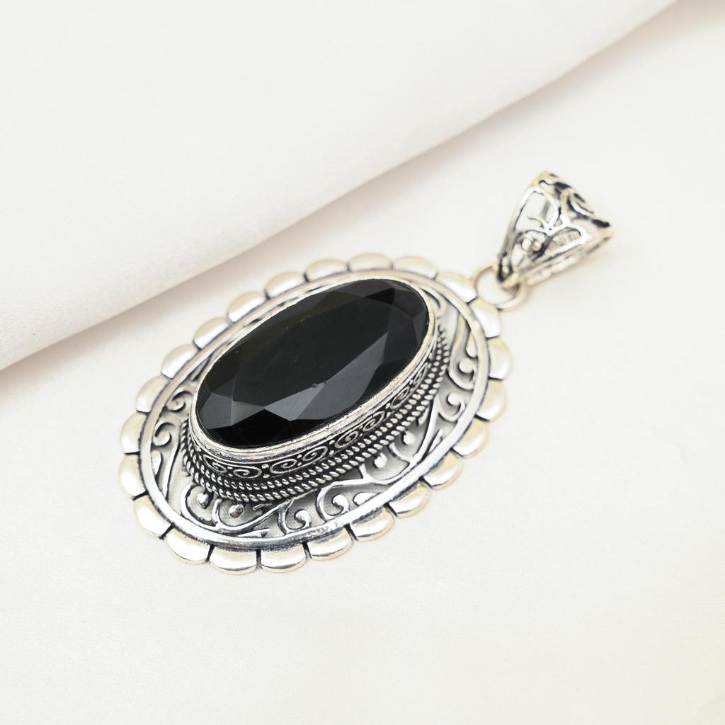 Czarny Spinel Wisiorek, 925 Solidny Srebrny Wisiorek Ręcznie Robiona Biżuteria z Kamieniami Szlachetnymi, Prezenty Dla Żony Zupełnie Nowy Wisiorek