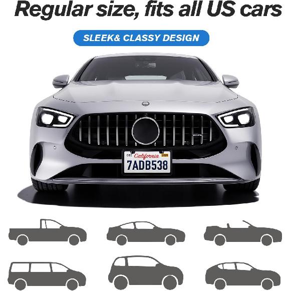 License Plate Frames Black - 2 Pack Rustproof Stainless Steel License Plate Holders, Well-Equipped Durable Front License Plate Mounting Kit With 2