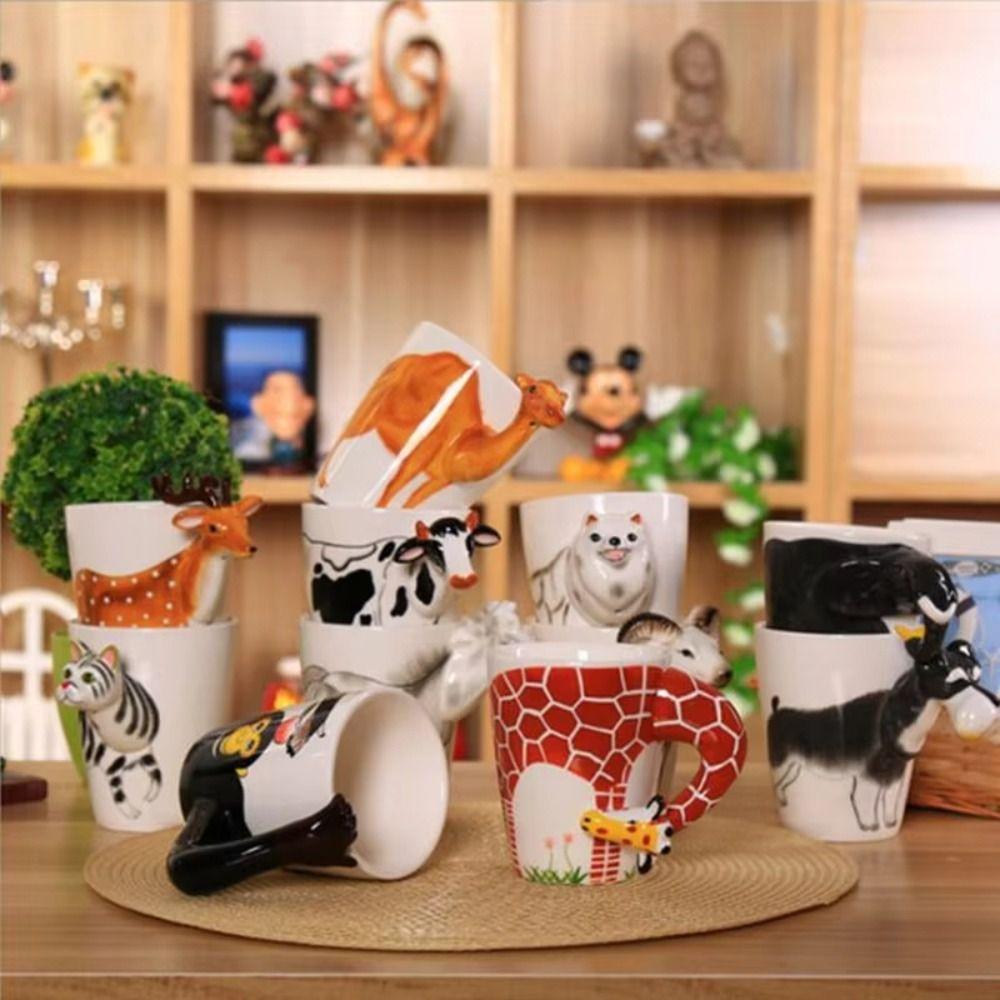 3D Animal Shape Handle Animal Shape Ceramic Cup Hand Painted Animals Mug  Afternoon Tea