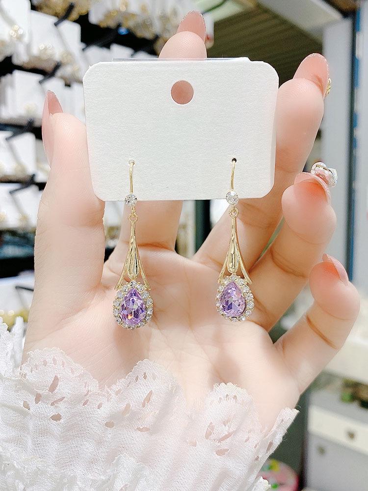 Korean Style Crystal Blue Heart Earrings for Women - Trendy, Elegant Hooks 2021