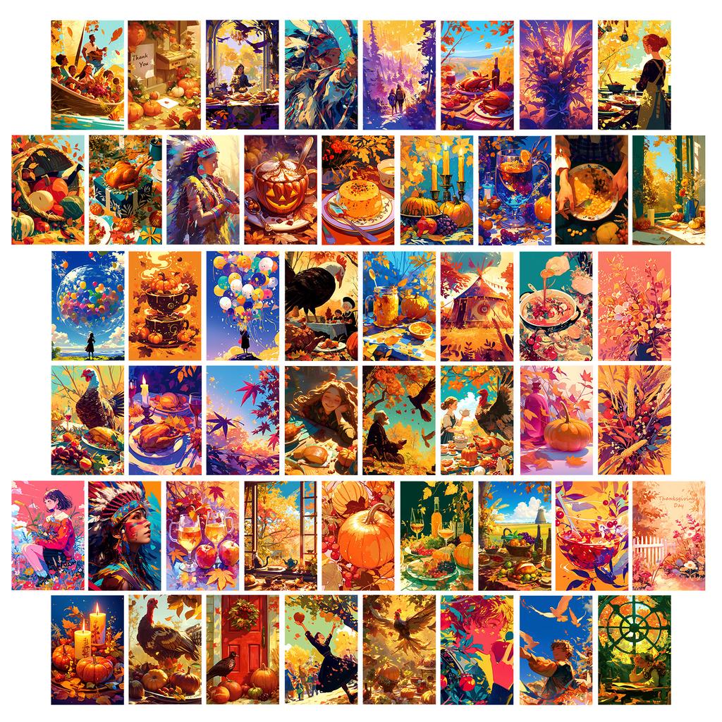 50 Thanksgiving Day Decoration Cards Autumn Harvest Festival Celebration Wall Bedroom Parent-Child Interactive Diy Decoration Cards
