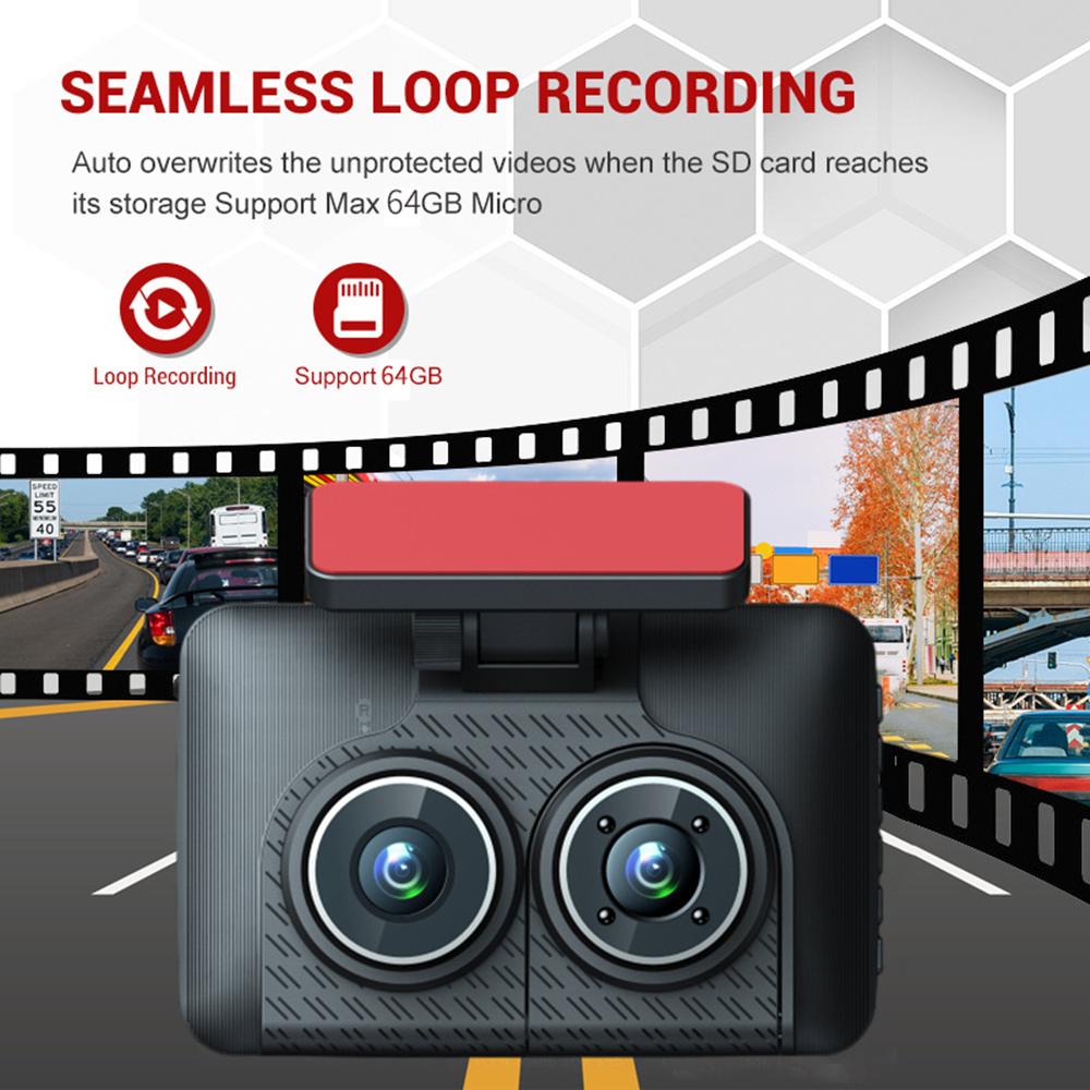 3-Kanal-Dashcam fürs Auto, Videorecorder, Full HD 1080P, Infrarot-Nachtsicht, DVR, Parkmonitor, G-Sensor, Auto-Blackbox, Dashcam
