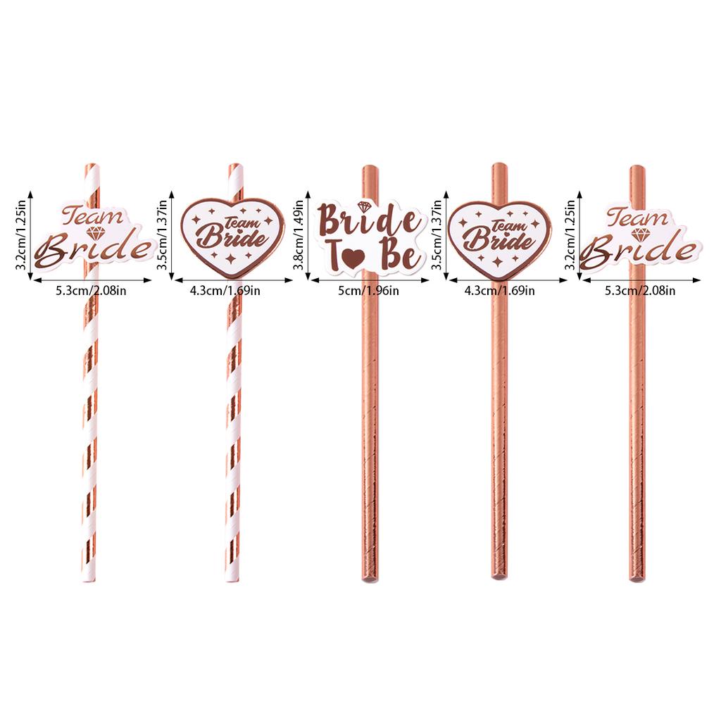 10/20pcs Team Bride Rose Gold Paper Straws Bachelorette Party Wedding Decoration Drinking Straw To Be Hen Party Birdal Shower