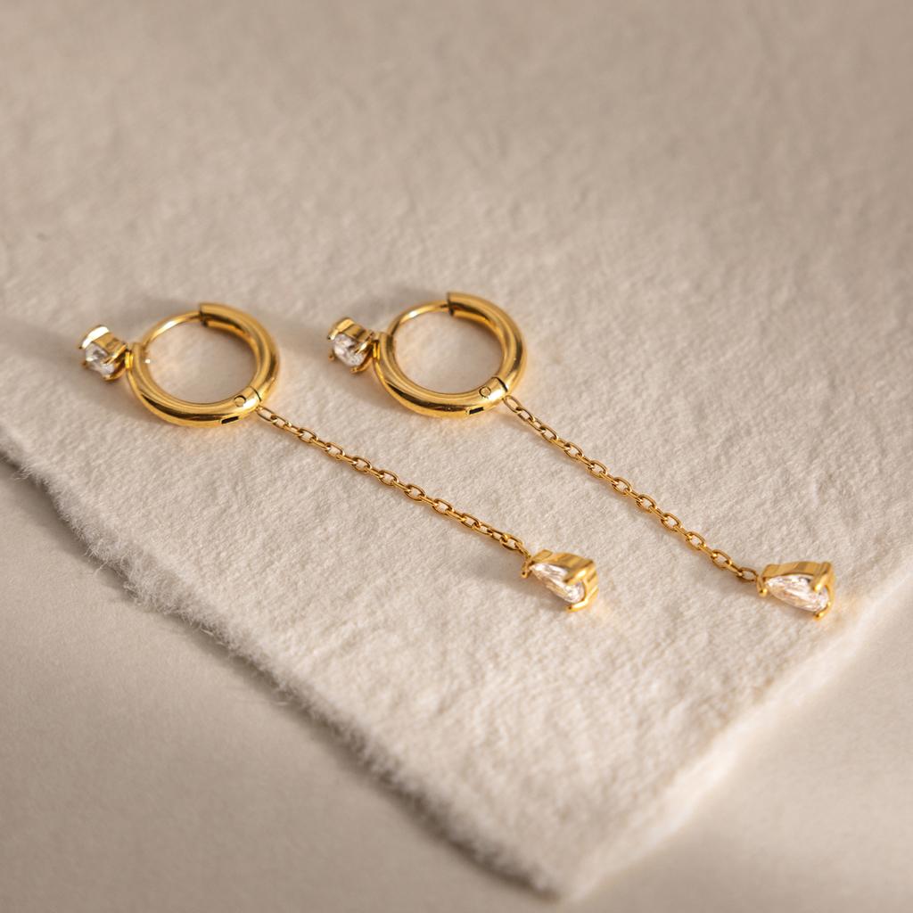Youthway Trendy 18K Gold PVD Plated Zircon Long Drop Earring For Women Chic Stainless Steel Daily Earring Jewelry Gifts