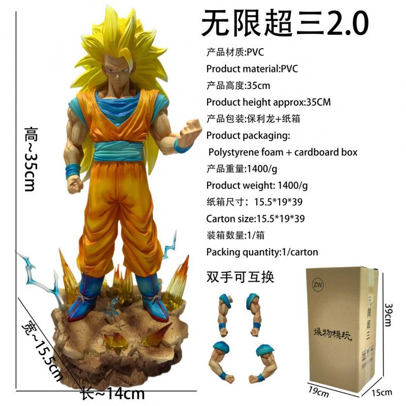 Infinite Super Three Goku Figure Seven Dragon Ball Anime Illuminating Statue Doll Model Super Saiyan 2D