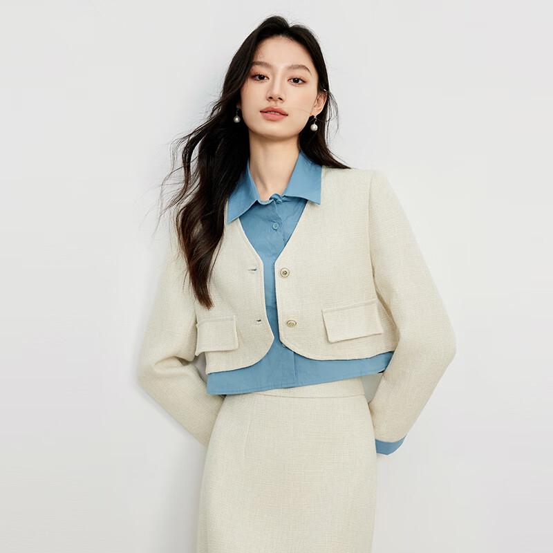JOY SPEAKER 2025 Spring Faux Two-Piece Blazer and Skirt Set
