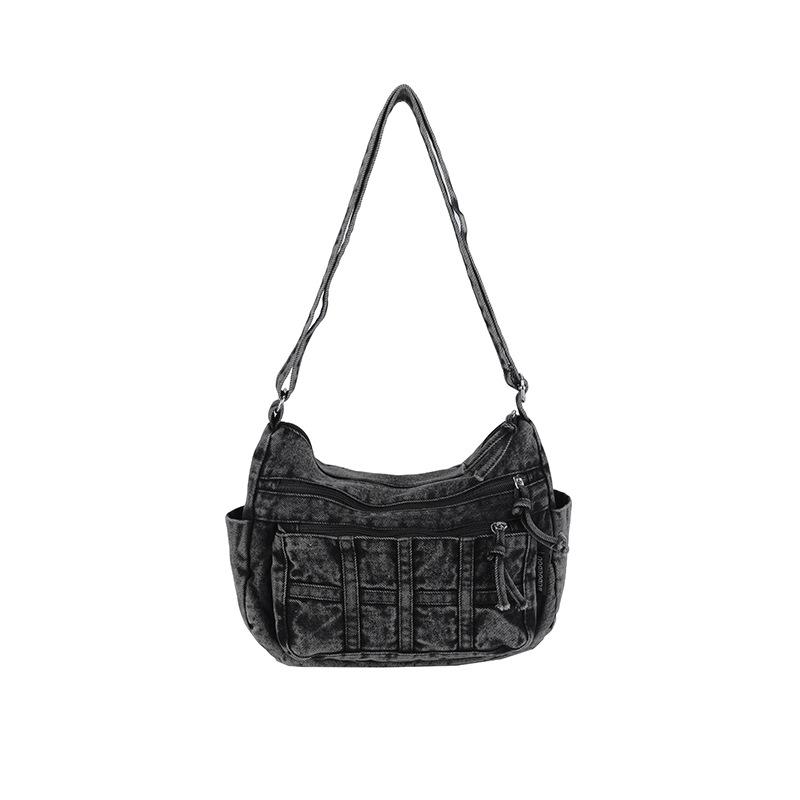 Fashionable Denim Casual Single-shoulder Bag with Multiple Pockets, Lightweight Crossbody Small Square Bag
