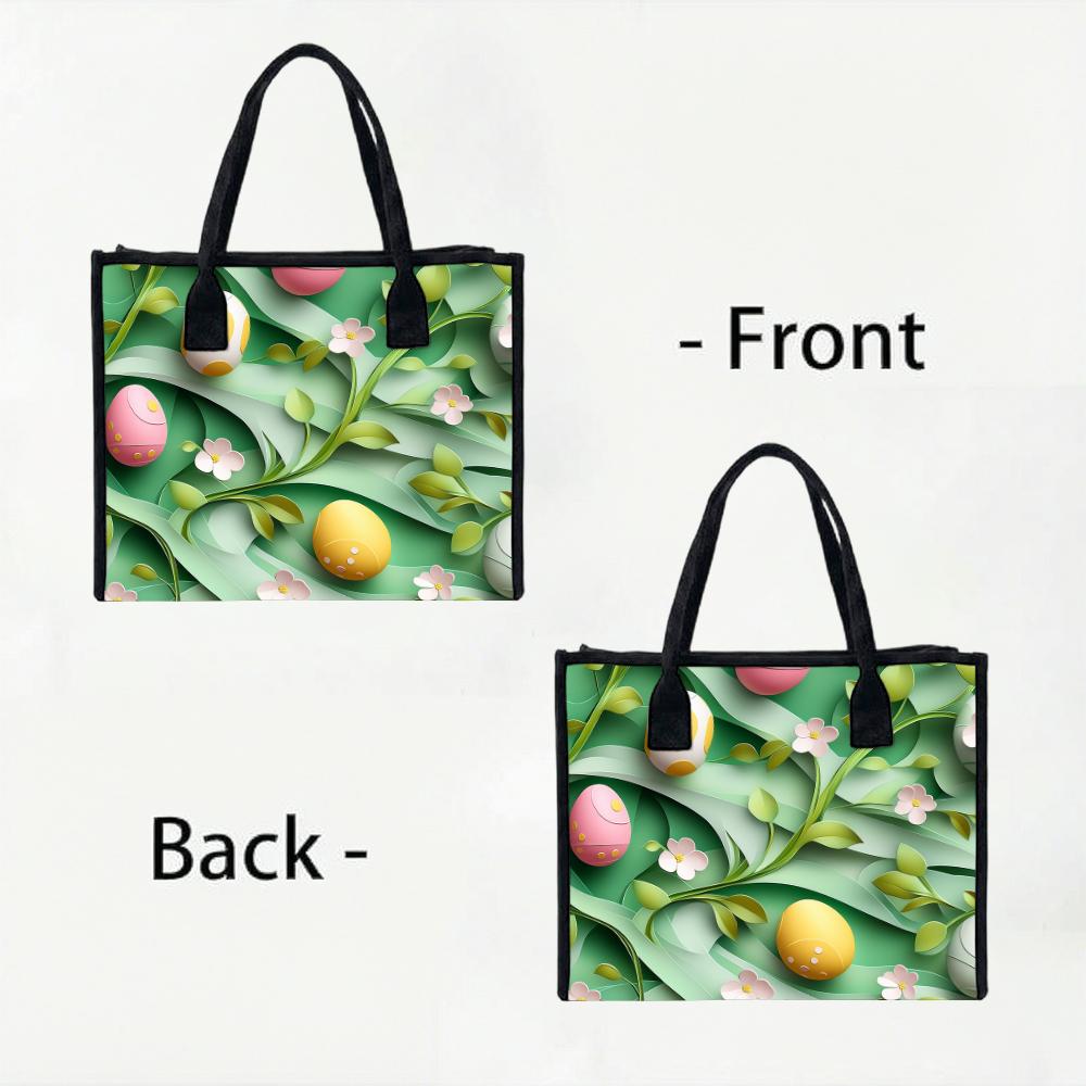  Easter Egg Print Tote Bag Fashion Casual Large Capacity Shopping Handbag for Women Daily Use