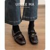 Schafsleder-Modell~ echtes Leder Retro Mary Jane Damenschuhe Ein-Wort-Schnalle mit Loafer kleine Lederschuhe mittlerer Absatz weiche Sohle Französisch einzeln sch