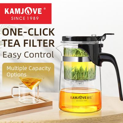 KAMJOVE Ceainic din Sticlă Rezistentă la Căldură, Filtrare cu un Singur Buton, Fierbător cu Separare Ceai, Ceainic cu Infuzor 400-900ml, Fierbător de Cafea