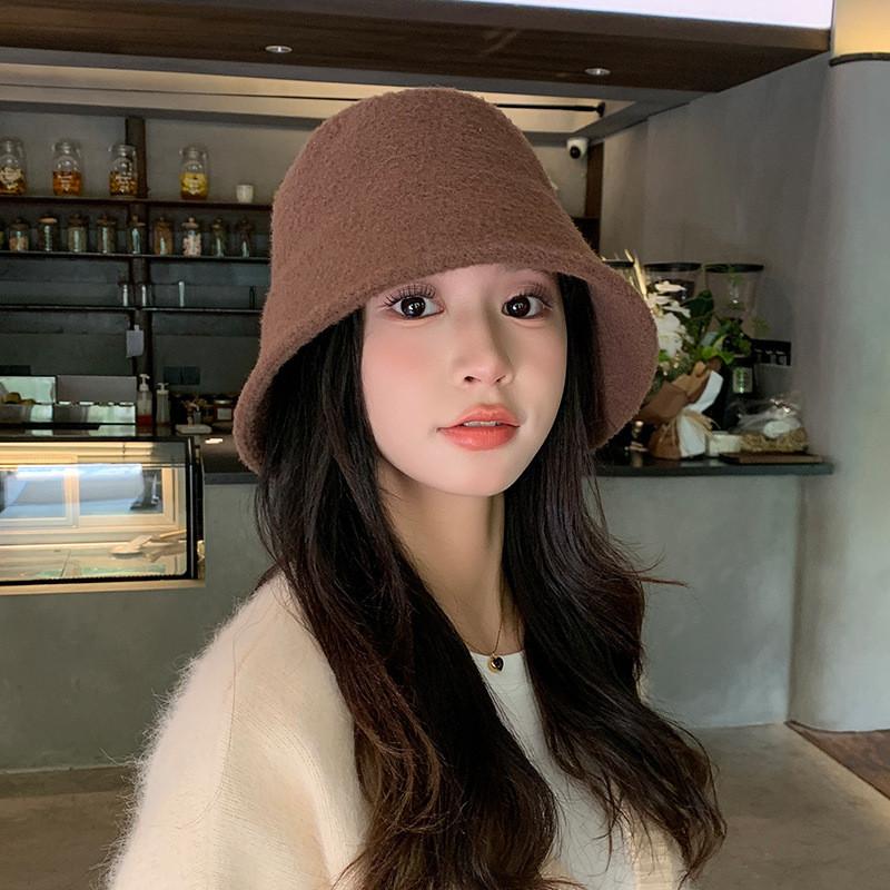 Solid Color Bucket Hat For Women Winter Korean Style Warm Sun Protection Cap For Casual Fashion
