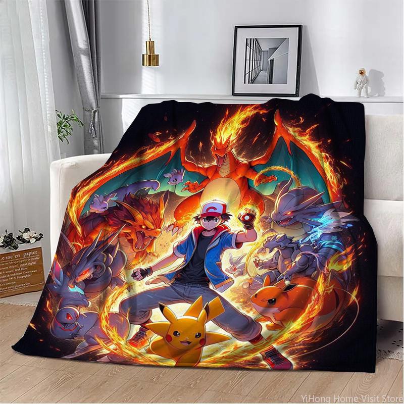 3D Printing Pokemon Anime Cute Cartoon Blanket Fluffy Children and Adults Sofa Plush Bedspread Throw Lunch Blanket for Sofa Bed