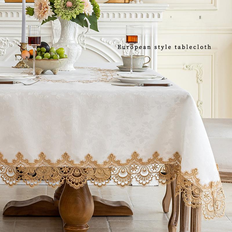 1pc Fall Linen Tablecloths, White Farmhouse Tablecloth with Lace, Vintage Rectangle Tablecloths Suit for Christmas Wedding Party Dining Holidays Decor