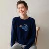Lekasha Cashmere Blueberry Jacquard Round Neck Loose Warm Sweater