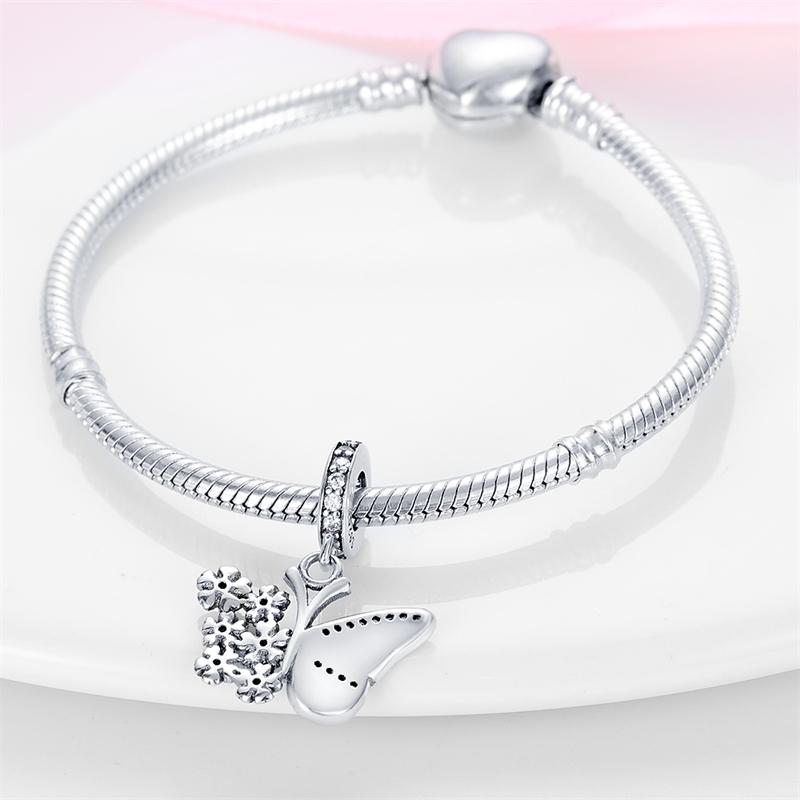 Charms Original Copper Cherry Blossom Series Pink Butterfly Pendant Beads Fit Bracelet Diy Fine Gift Women Delicate