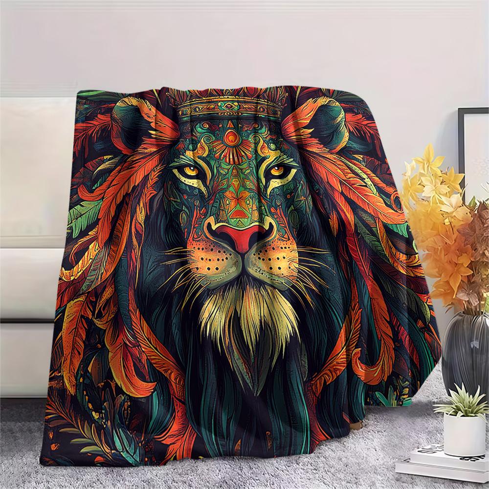 Lion Print Flannel Blanket, High Quality Comfortable for All Seasons, Home Decor, Warmth and Comfort, Perfect for Christmas Gifts