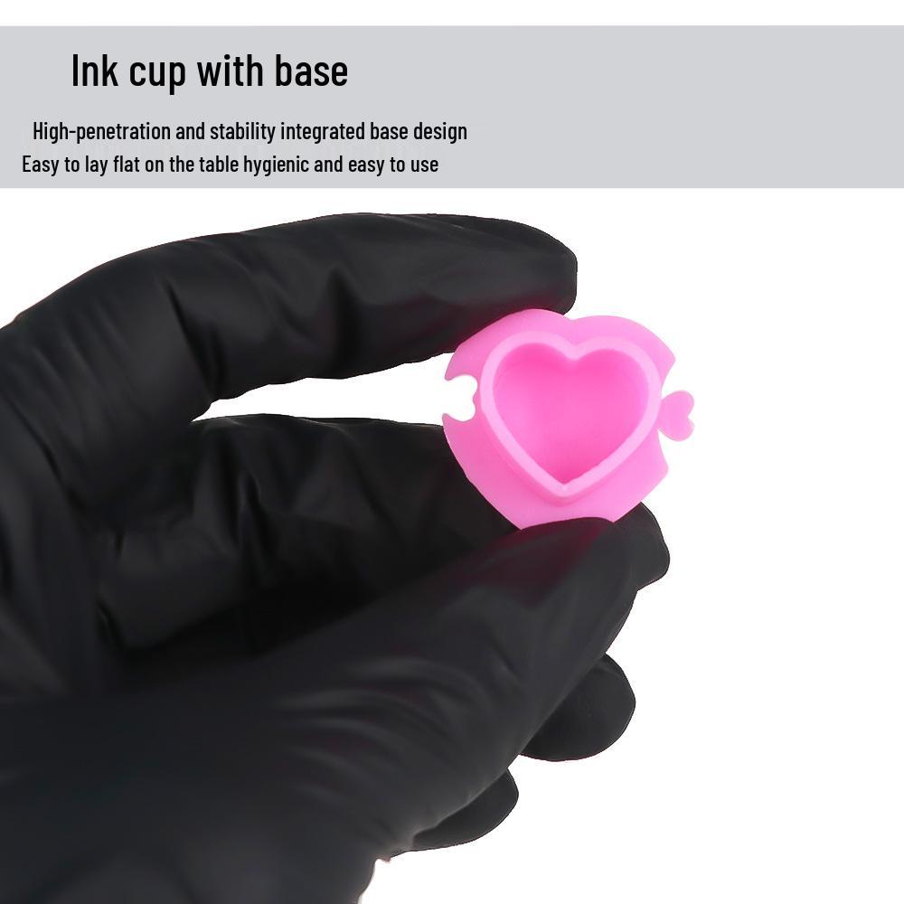 200 Heart-Shaped Tattoo Ink Cups with Base - Plastic Pigment Containers for Tattoo Art