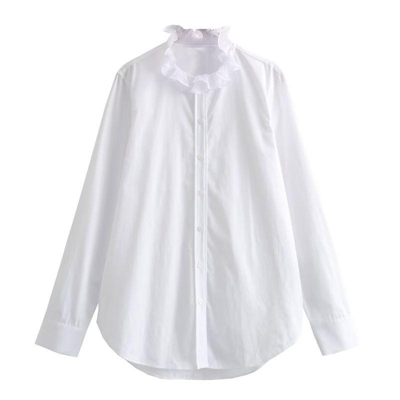 Zab Autumn New Women's Clothing Fashion Style French Style Design Fashion All-Match Laminated Decoration Neckline Shirt