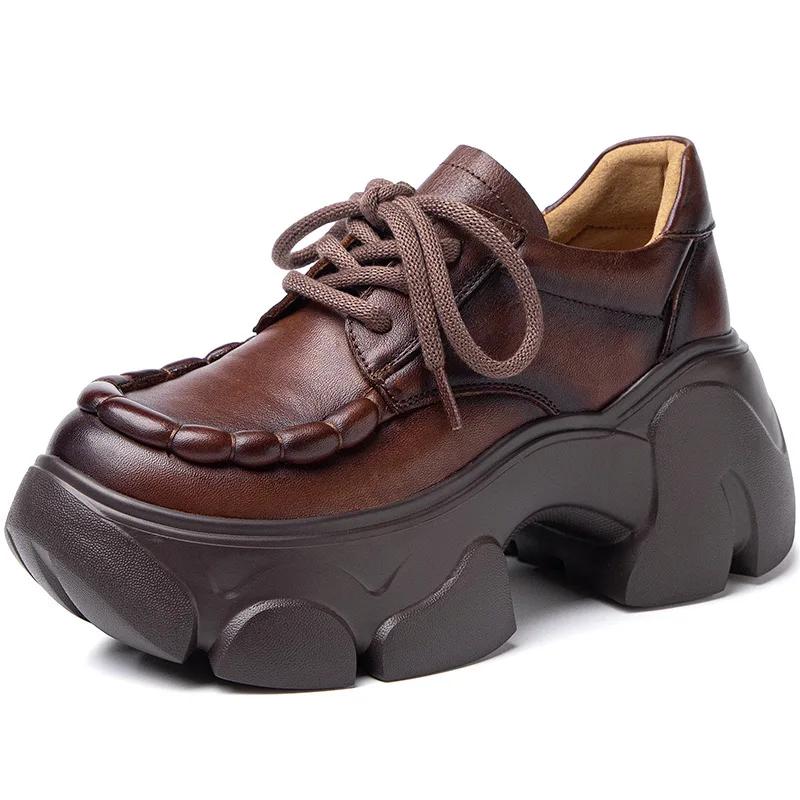 

Fashion 7cm Fashion Return Autumn Spring Casual Ladies Shoes Sneakers Women Genuine Leather Platform Wedge Super Thick Female Moccasin 35 коричневый