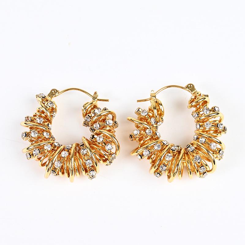 

Золотые циркониевые серьги-кольца с французским плетением и бриллиантами - Легкий роскошный спиральный дизайн