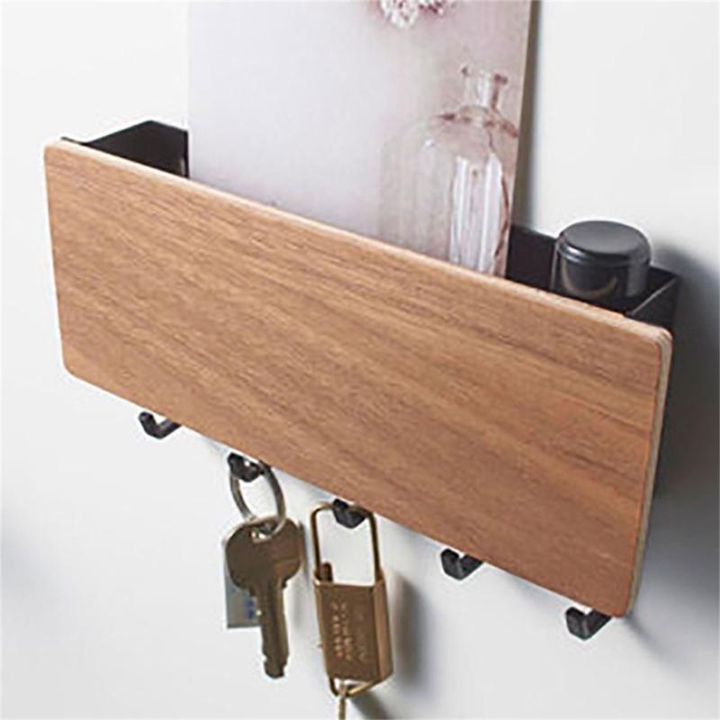 Stylish Entryway Mail and Key Holder with Double Rack and Hooks for Home Organizing Coats and Dog Leashes Daily Use