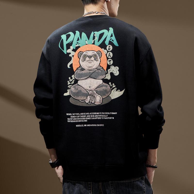 Sudadera de Otoño para Hombre con Estampado de Panda, Cuello Redondo, Corte Ajustado - Top de Marca de Moda