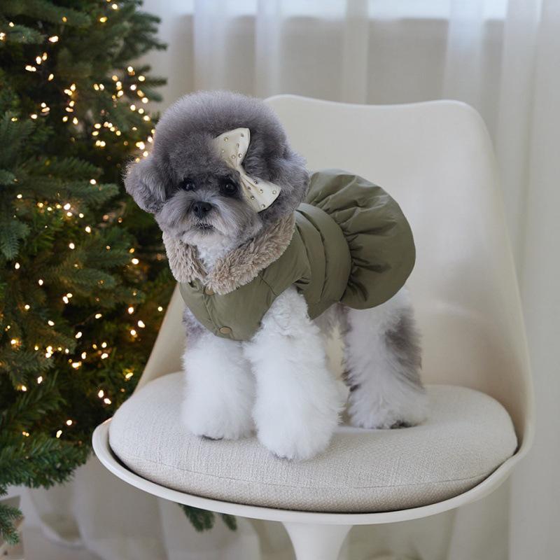 Thick Winter Pet Clothes: Hooded Bowknot Cotton Outfit for Small Dogs