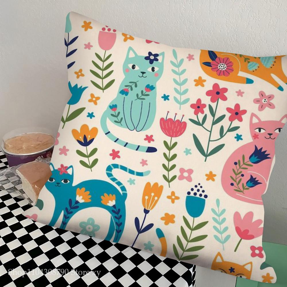 1pc Nordic Style Cat Oil Pillow Case Square Bedroom Sofa Leisure Comfort Cushion Car Living Room Home Decoration