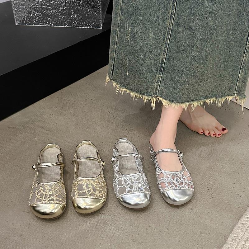 Women's bag head slippers Women's outer wear flat-bottomed sandals Summer bag head half slippers 2025 mesh new